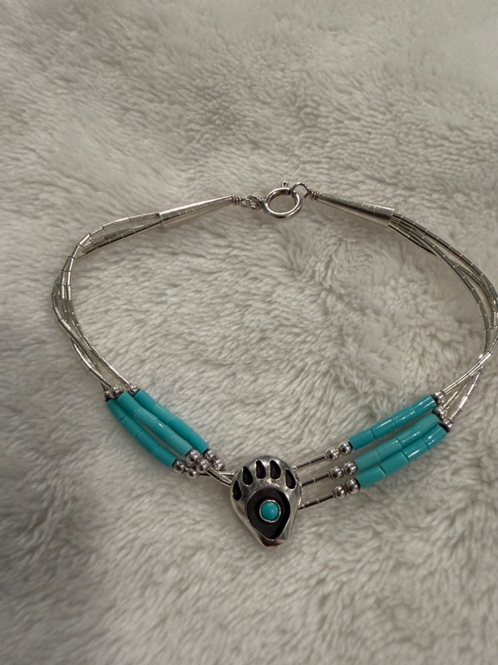 925- Silver-Tone Multi-Strand Necklace with Turquoise Beads and Paw Charm